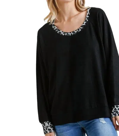 Umgee Leopard Print Trimmed Top In Black