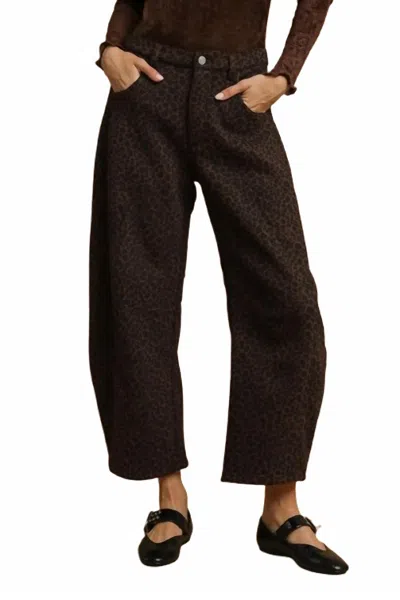 Umgee Leopard Print Wide Leg Pants In Brown