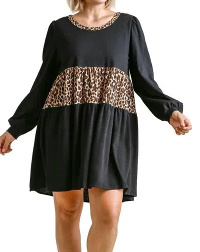 Umgee Leopard Tiered Babydoll Dress In Black In Multi