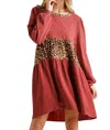 Umgee Leopard Tiered Babydoll Dress In Brick