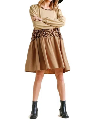 Umgee Leopard Tiered Babydoll Dress In Toffee