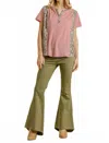 Umgee Leopard Trim Waffle Knit Top In Mauve