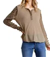 Umgee Leopard Trimmed Top In Mocha In Brown