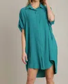 Umgee Linda Oversized Dolman Sleeve Shirt Dress In Teal In Green