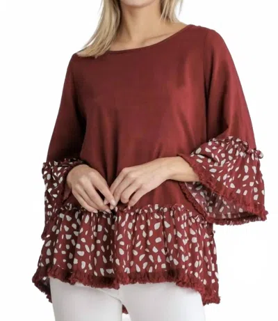 Umgee Linen Blend Animal Print Top In Garnet Mix In Multi