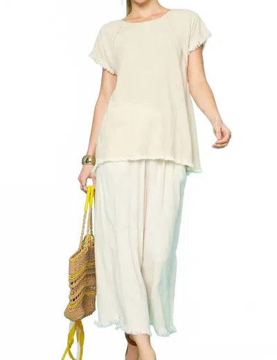 Umgee Linen Blend Elastic Waist Wide Leg Pants In Oatmeal In Neutral
