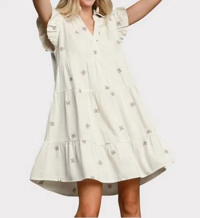 Umgee Linen Blend Tiered Henley Dress In Oatmeal