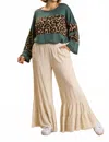 Umgee Linen Blend Wide Ruffle Leg Pants - Plus In Oatmeal In Neutral