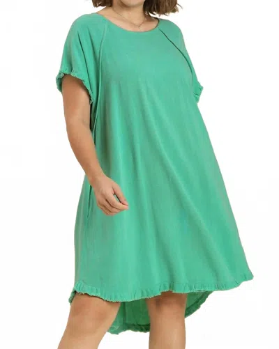 Umgee Linen Fringe Dress - Plus In Emerald In Green