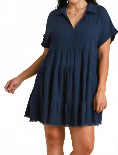 Umgee Linen Tiered Dress In Blue