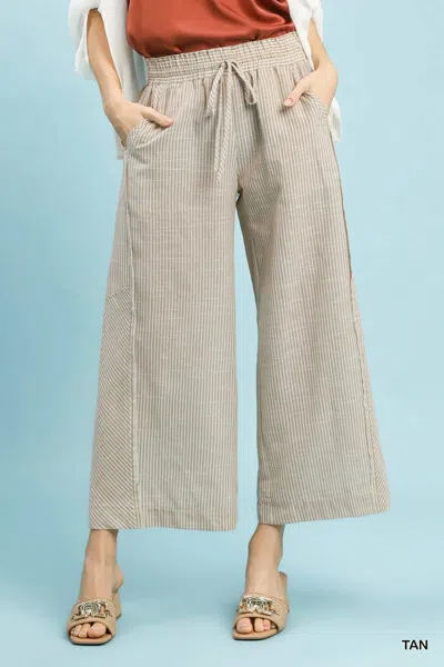 Umgee Linen-cotton Stripe Wide Leg Pants In Tan In Neutral