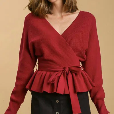 Umgee Long Sleeve Baby Doll Sweater In Red Velvet