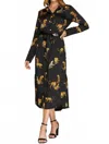 Umgee Long Sleeve Cheetah Cheeta Print Midi Dress In Black In Black