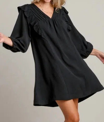 Umgee Long Sleeve Mini Dress With Ruffle Details In Black In Grey