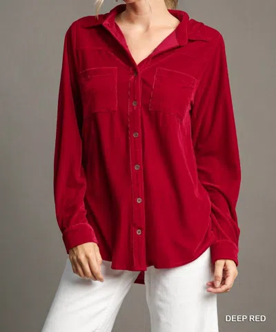 Umgee Long Sleeve Velvet Top In Red