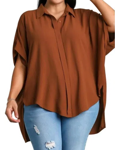 Umgee Loose-fit Button-up Blouse In Cinnamon