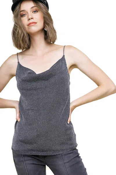 Umgee Lurex Cowl Neck Cami Tank Top In Black