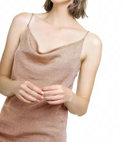 Umgee Lurex Cowl Neck Tank In Rose Gold