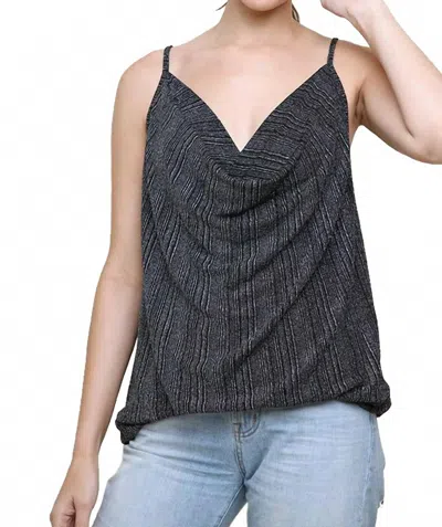 Umgee Lurex Cowl Neck Tank Top In Silver In Black