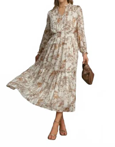Umgee Lurex Floral Print Midi Dress In Brown