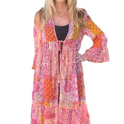 Umgee Lurex Metallic Kimono In Pink