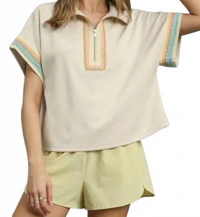 Umgee Luxe Knit Collared Top In Beige Multi In Neutral