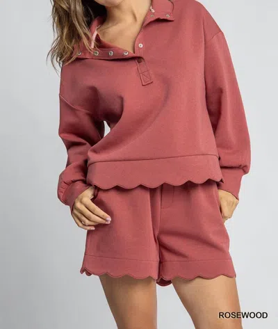 Umgee Luxe Knit Scalloped Hem Set In Rosewood