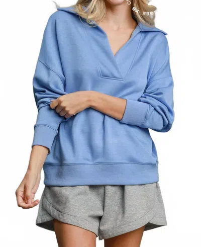 Umgee Luxeknit Collared Pullover In Blue