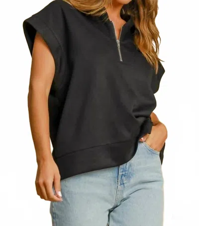 Umgee Luxeknit Half Zip Top In Black