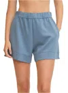 Umgee Luxeknit Mid Rise Pull On Shorts In Blue Grey In Blue