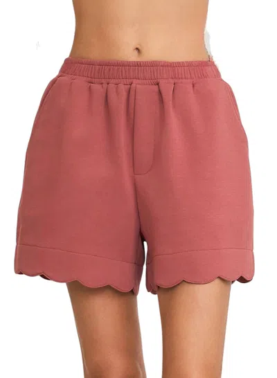 Umgee Luxeknit Scalloped Shorts In Rosewood In Pink