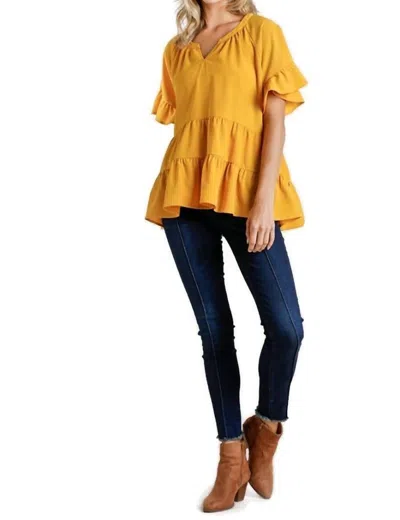 Umgee Mandarin Tiered Ruffle Top In Mustard In Yellow