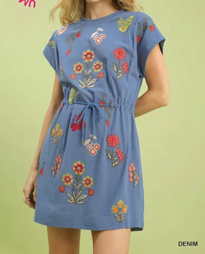 Umgee Meadow Embroidered Dress In Blue