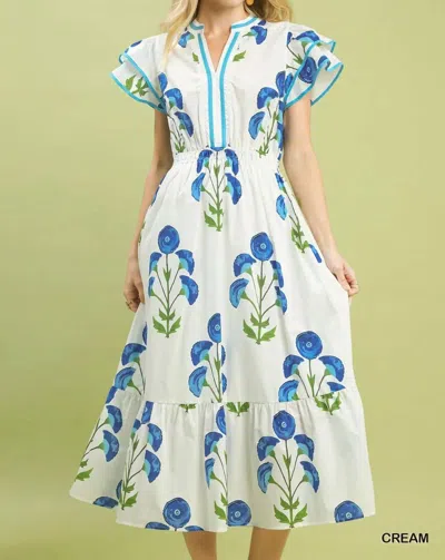Umgee Meadow Print Midi Dress In Cream In White