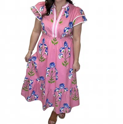 Umgee Meadow Print Midi Dress In Pink Blossom