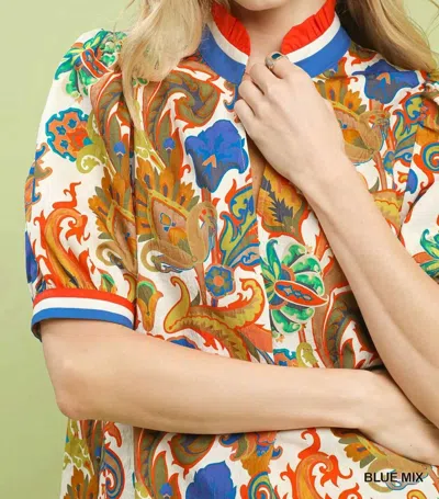 Umgee Mediterranean Mosaic Top In White In Multi