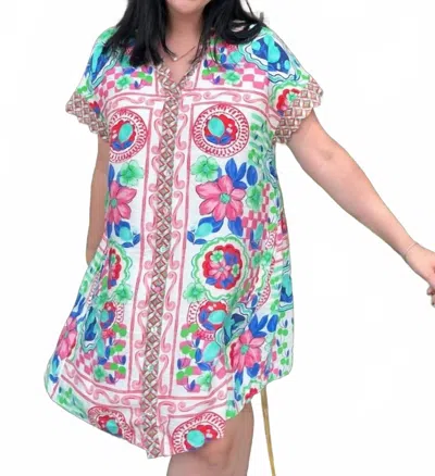 Umgee Mediterranean Print Dress In Multicolor