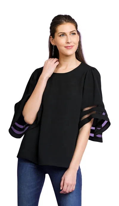 Umgee Mesh Burnout Bell Sleeve Top In Black