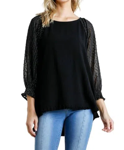 Umgee Mesh Puff Sleeve Top In Black