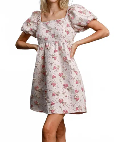 Umgee Metallic Heart Dress In Pink In Neutral