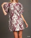 Umgee Metallic Jacquard Mini Dress In Plum