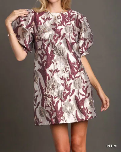 Umgee Metallic Jacquard Mini Dress In Plum