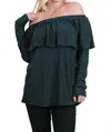 Umgee Metallic Ruffled Tunic In Peacock In Blue