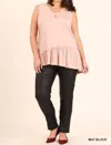 Umgee Metallic Slim Straight Leg Plus Jegging In Mat Black In Black