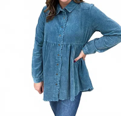 Umgee Mineral Wash Collar Tiered Tunic Top In Teal In Blue