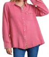 Umgee Mineral Wash Cotton Gauze Button Down Shirt In Hot Pink In Pink