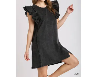 Umgee Mineral Wash Ruffle Dress In Grey