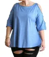 Umgee Mineral Washed Cold Shoulder Top - Plus In Indigo In Blue