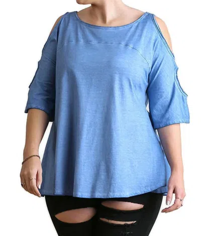Umgee Mineral Washed Cold Shoulder Top - Plus In Indigo In Blue