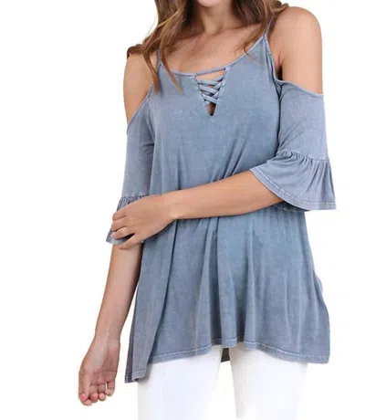 Umgee Mineral Washed Cold Shoulder Top In Denim In Multi